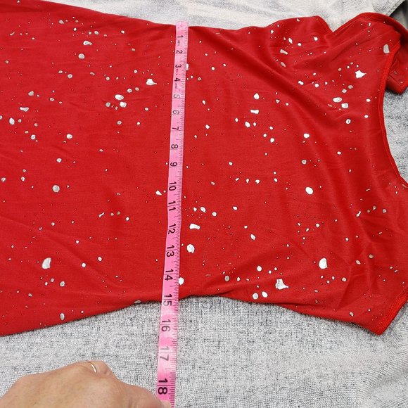 MINI RED DRESS WITH SILVER MOLTEN DROPS BY FARIS STYLE SIZE L - Picture 7 of 8